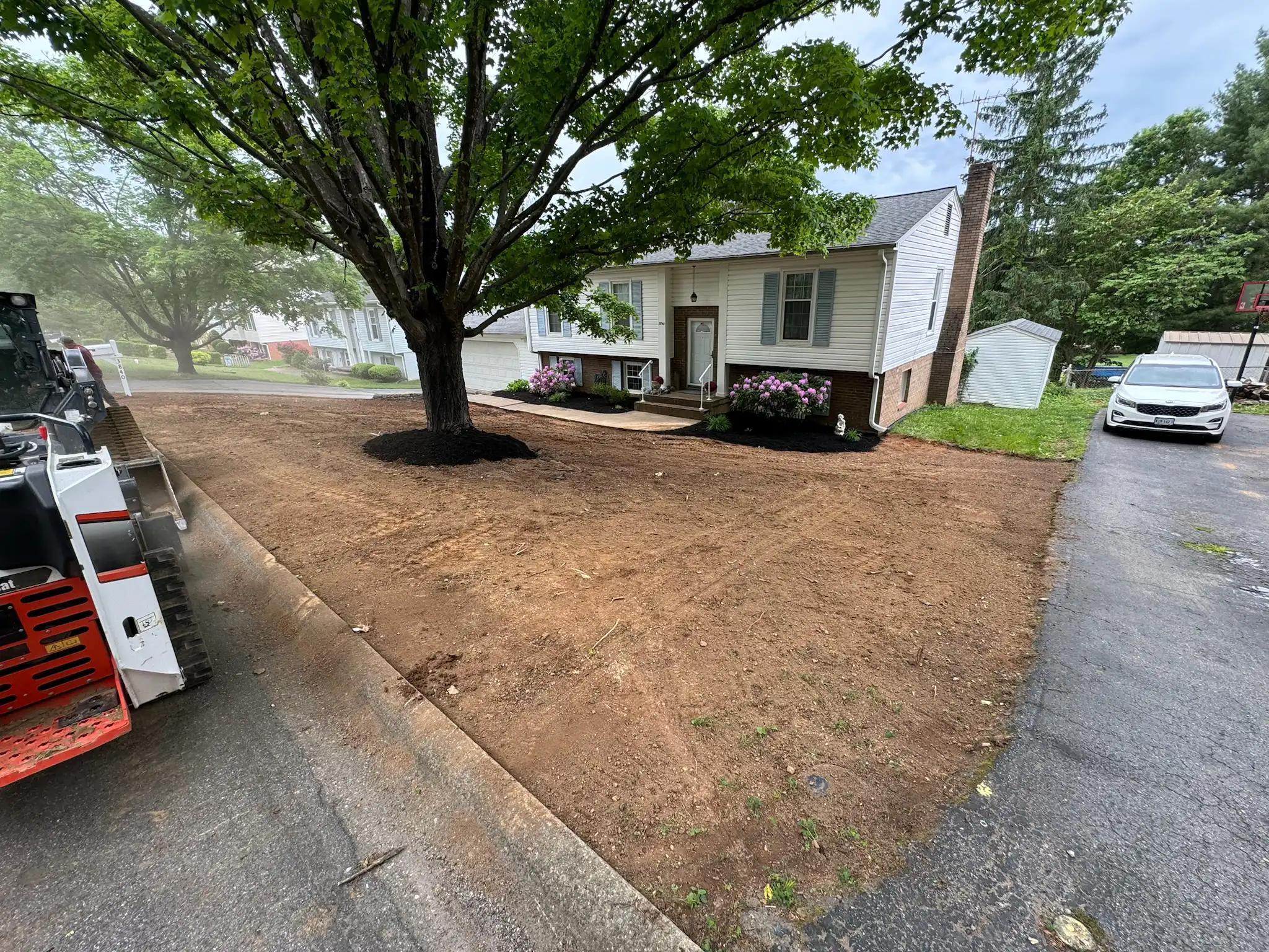 Drainage swale and riprap erosion control installation